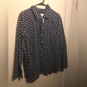 Charter Club Horse Navy and White Patterned Button Down Blouse Size 24W